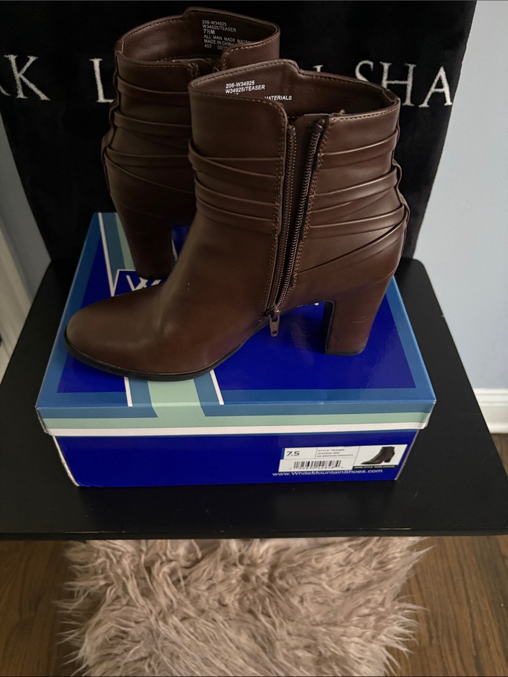 White Mountain Brown Leather Ankle Booties with Ruched Shaft - Picture 3 of 6